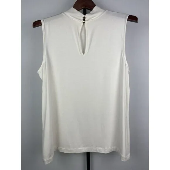 Chico’s White Sleeveless Mockneck Keyhole Back Neckline Blouse Top Size L/12 - Picture 3 of 7